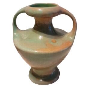 California Ceramics Vintage Double Handle Vase Earthtones Green Sand Mottled MCM
